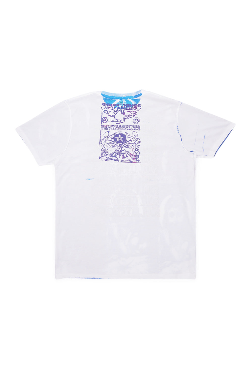 "Detailaufnahme vom Krsna-Print auf dem weißen Good Things T-Shirt"