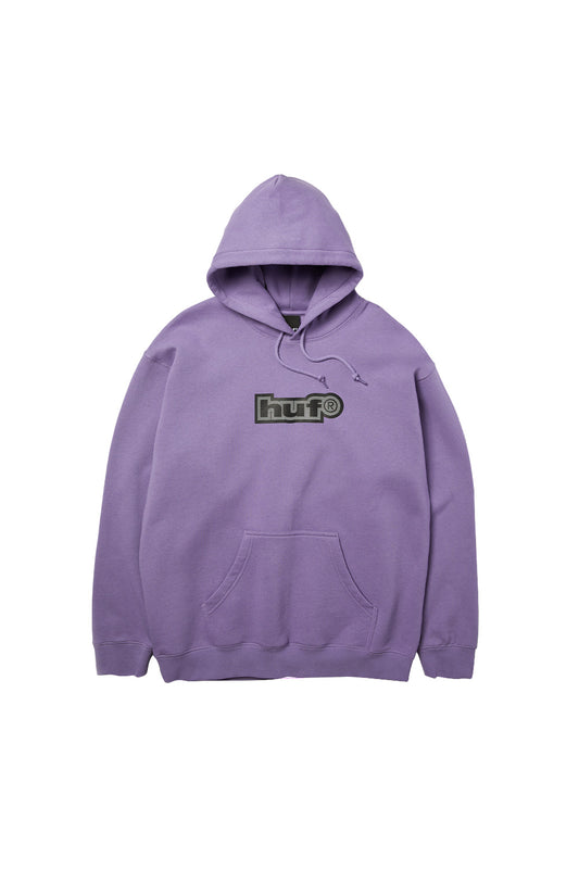 Huf 89 Outline Pullover Hoodie in Dust Purple with white chest logo and kangaroo pocket.