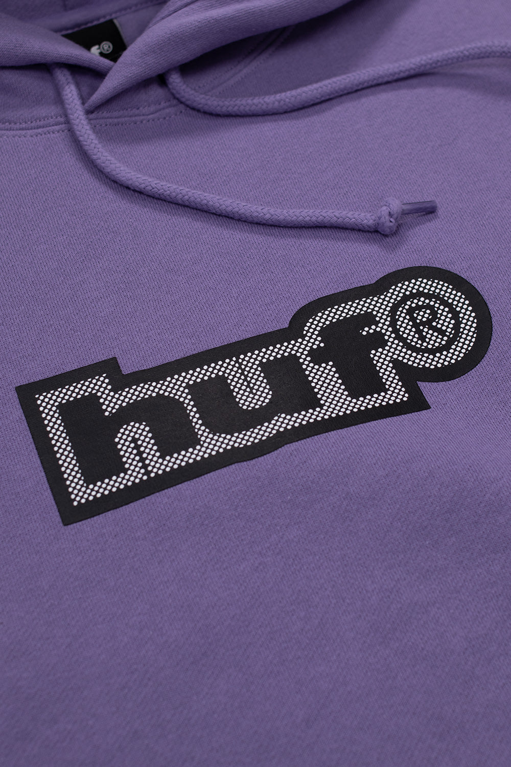 Front view of Huf 89 Outline Hoodie showing adjustable drawstring hood and 80% cotton blend fabric.