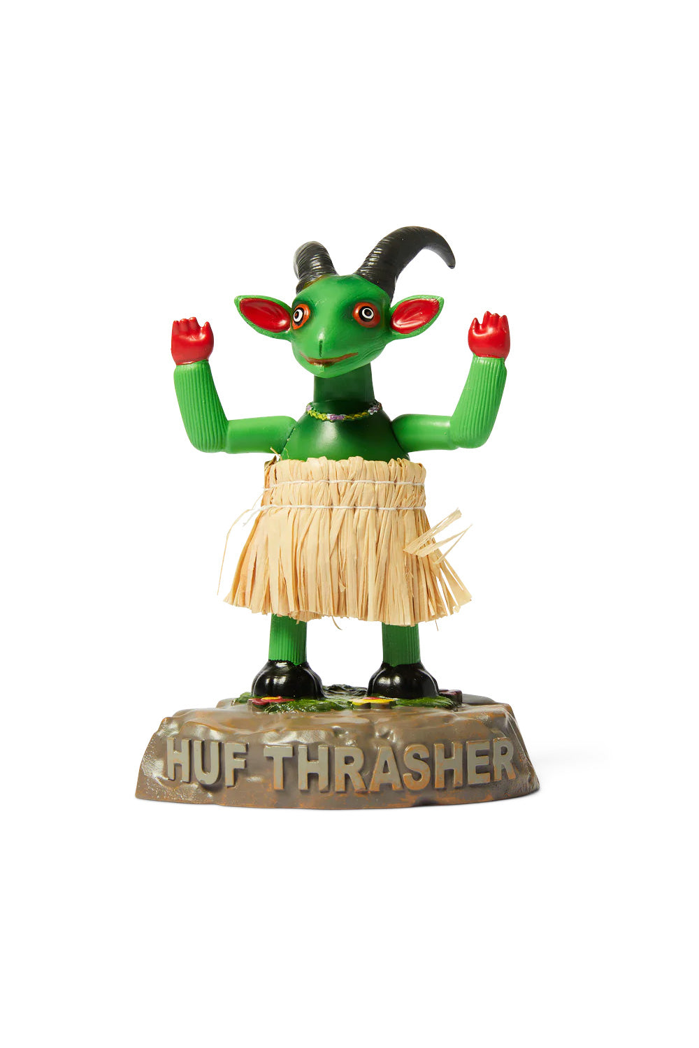 HUF x Thrasher Hula Goat Bobblehead, limited-edition collectible figure featuring playful hula-goat design and smooth bobble movement.