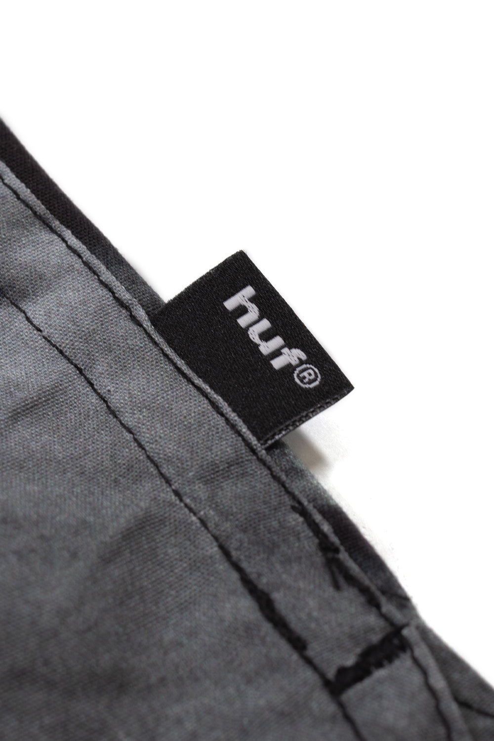 HUF logo flag label detail on the Dennis McGrath Burnside Resort Shirt Black featuring premium craftsmanship, artist collaboration branding and streetwear authenticity