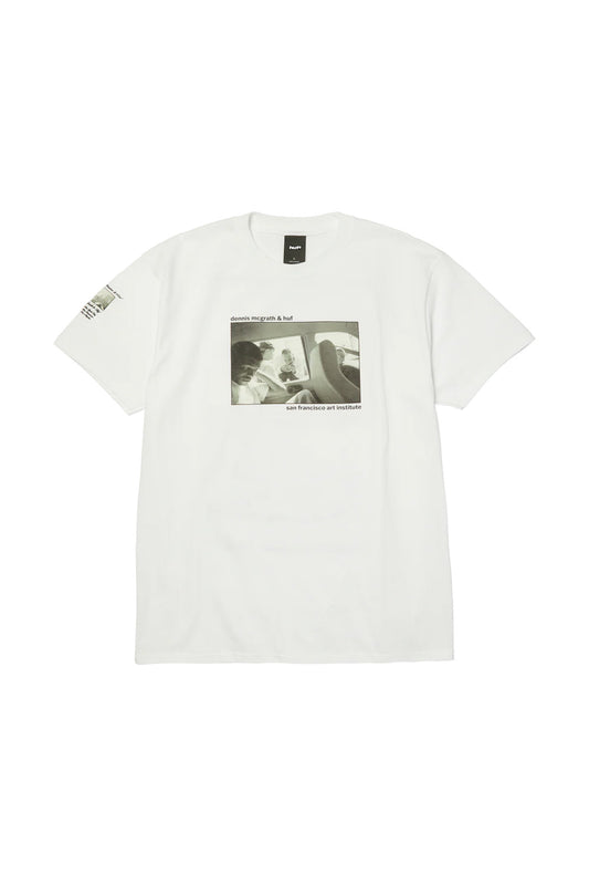 HUF x Dennis McGrath Paved With Gold T-Shirt White featuring archival skate photography chest graphic, heavyweight 250gsm cotton construction and limited artist collaboration