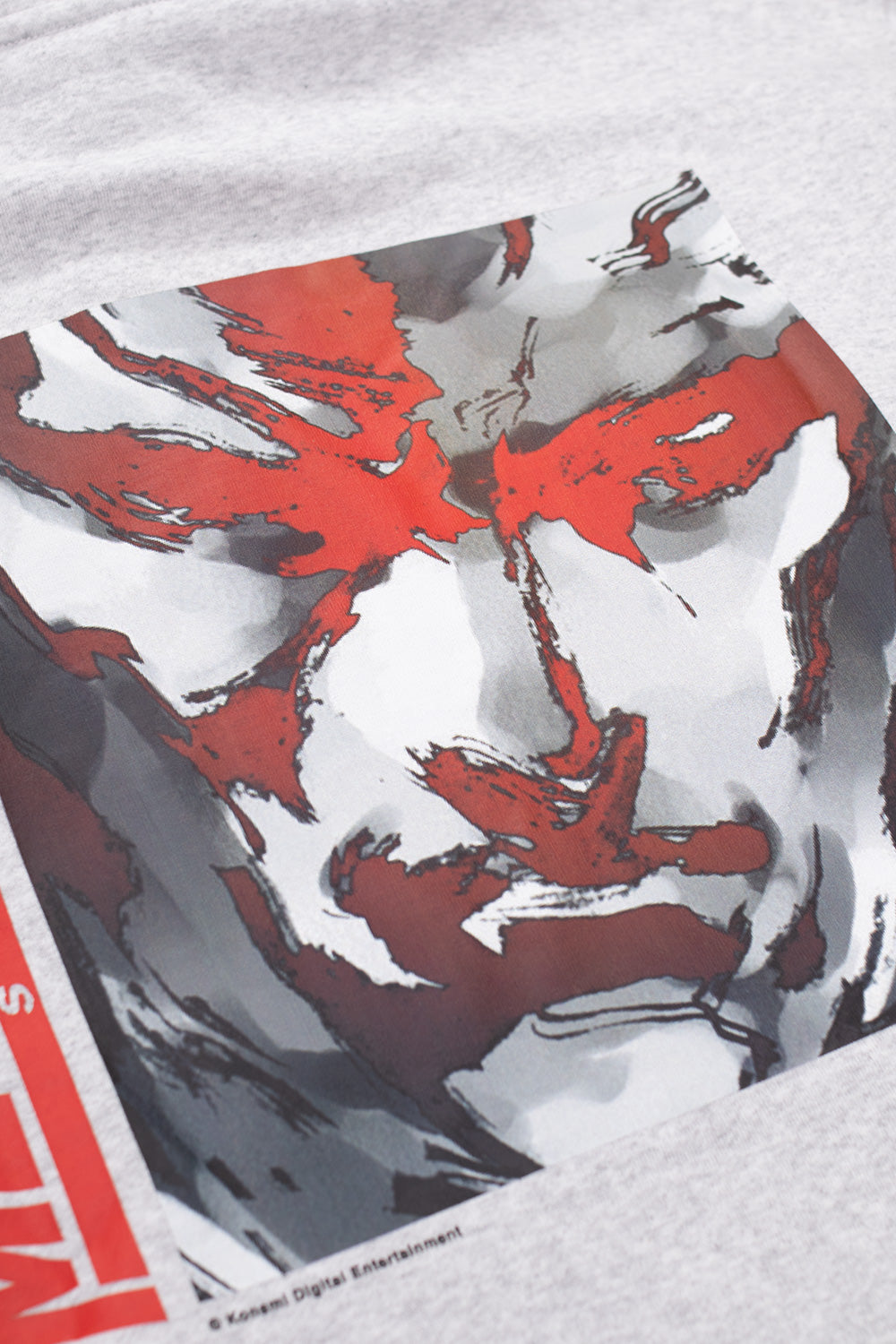 Limited edition HUF Metal Gear Solid MGS1 hoodie with large back character artwork, 330 gsm cotton blend pullover sweatshirt in grey