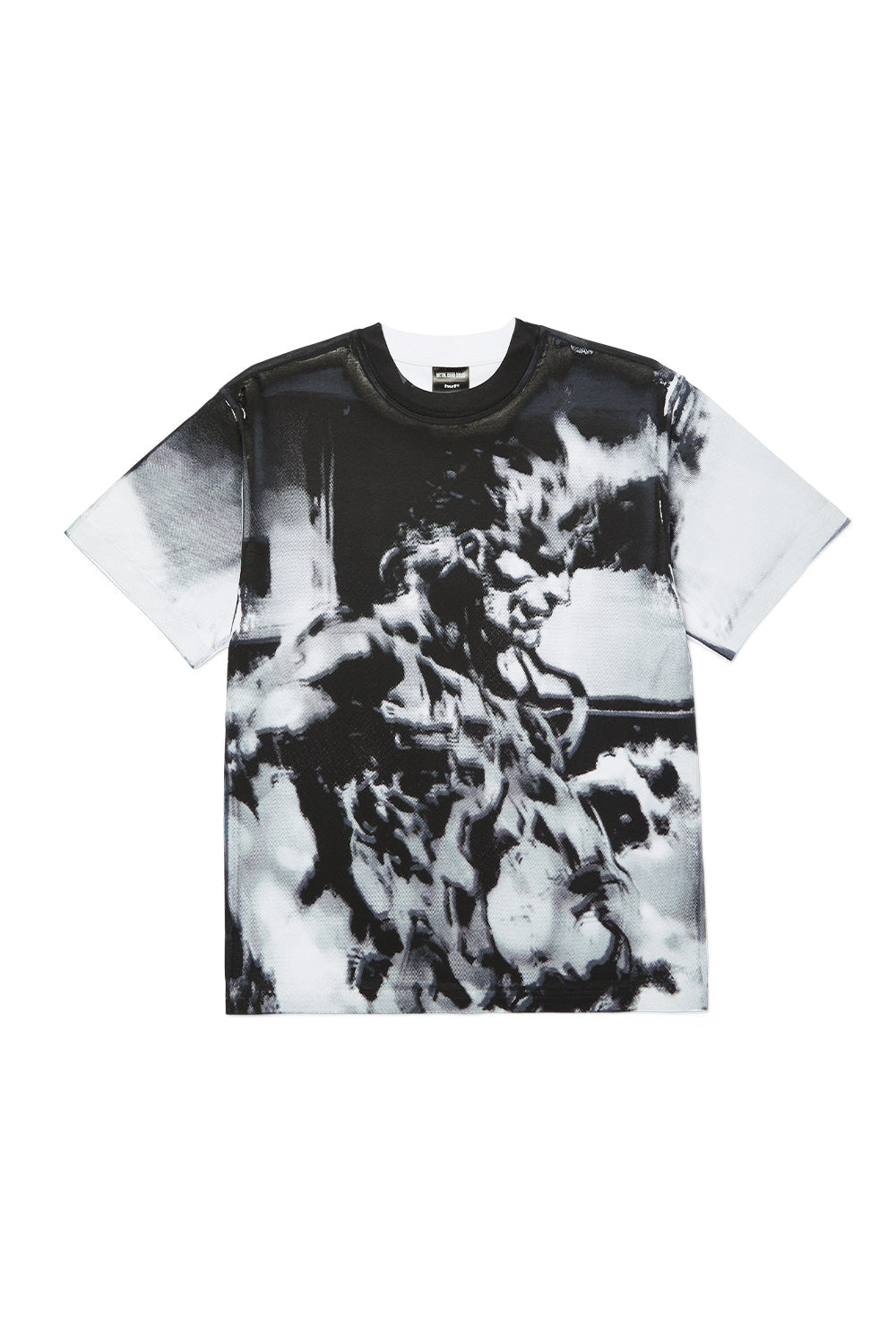 HUF x Metal Gear Solid Tanker T-Shirt White with all-over front graphic inspired by MGS2 Sons of Liberty, premium 250gsm cotton streetwear tee featuring archival Yoji Shinkawa artwork, limited collaboration gaming t-shirt