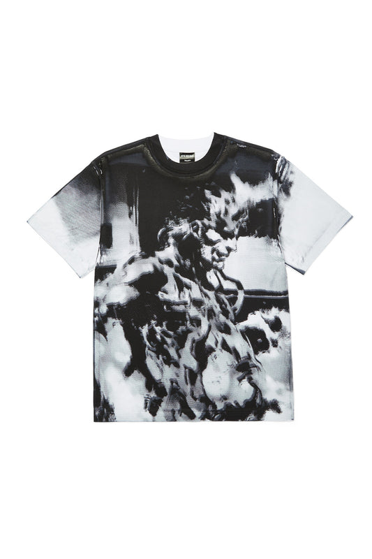 HUF x Metal Gear Solid Tanker T-Shirt White with all-over front graphic inspired by MGS2 Sons of Liberty, premium 250gsm cotton streetwear tee featuring archival Yoji Shinkawa artwork, limited collaboration gaming t-shirt