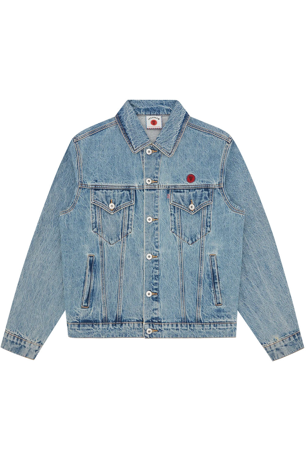 Ice Cream Check Lined Denim Trucker Jacke Vintage Wash Blau