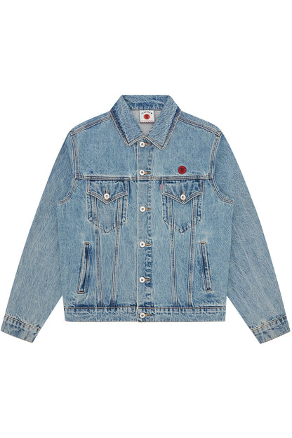 Ice Cream Check Lined Denim Trucker Jacke Vintage Wash Blau