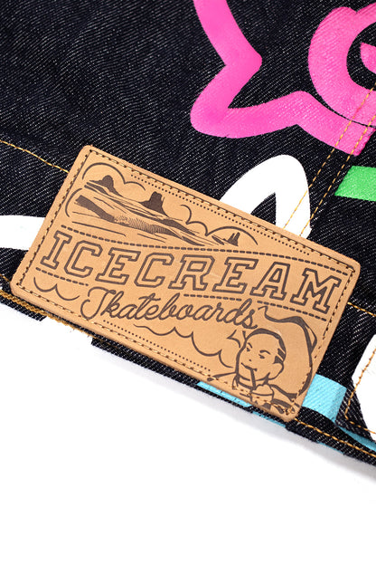 Ice Cream Check Lined Denim Trucker Jacke Vintage Wash Blau