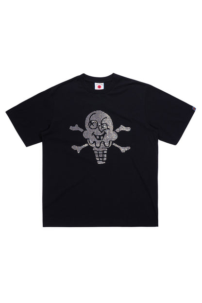 Ice Cream Rhinestone Cones & Bones T-Shirt Schwarz