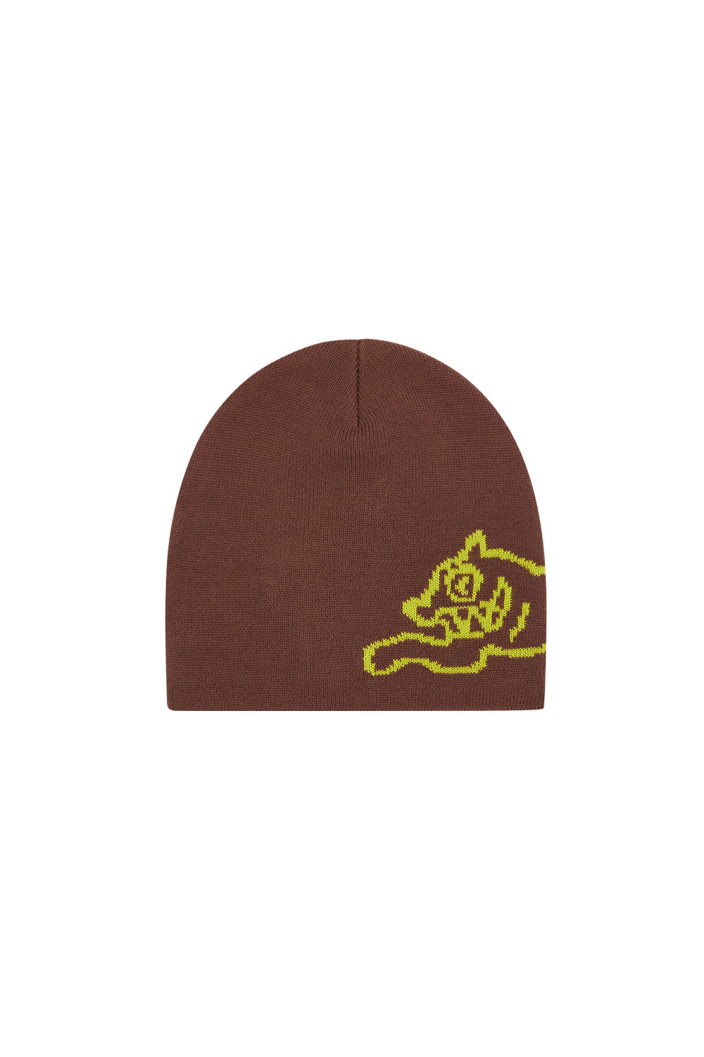 IceCream Running Dog Beanie Brown – Stylische braune Beanie von IceCream mit ikonischem Running Dog Stickdesign für einen angesagten Streetwear-Look

