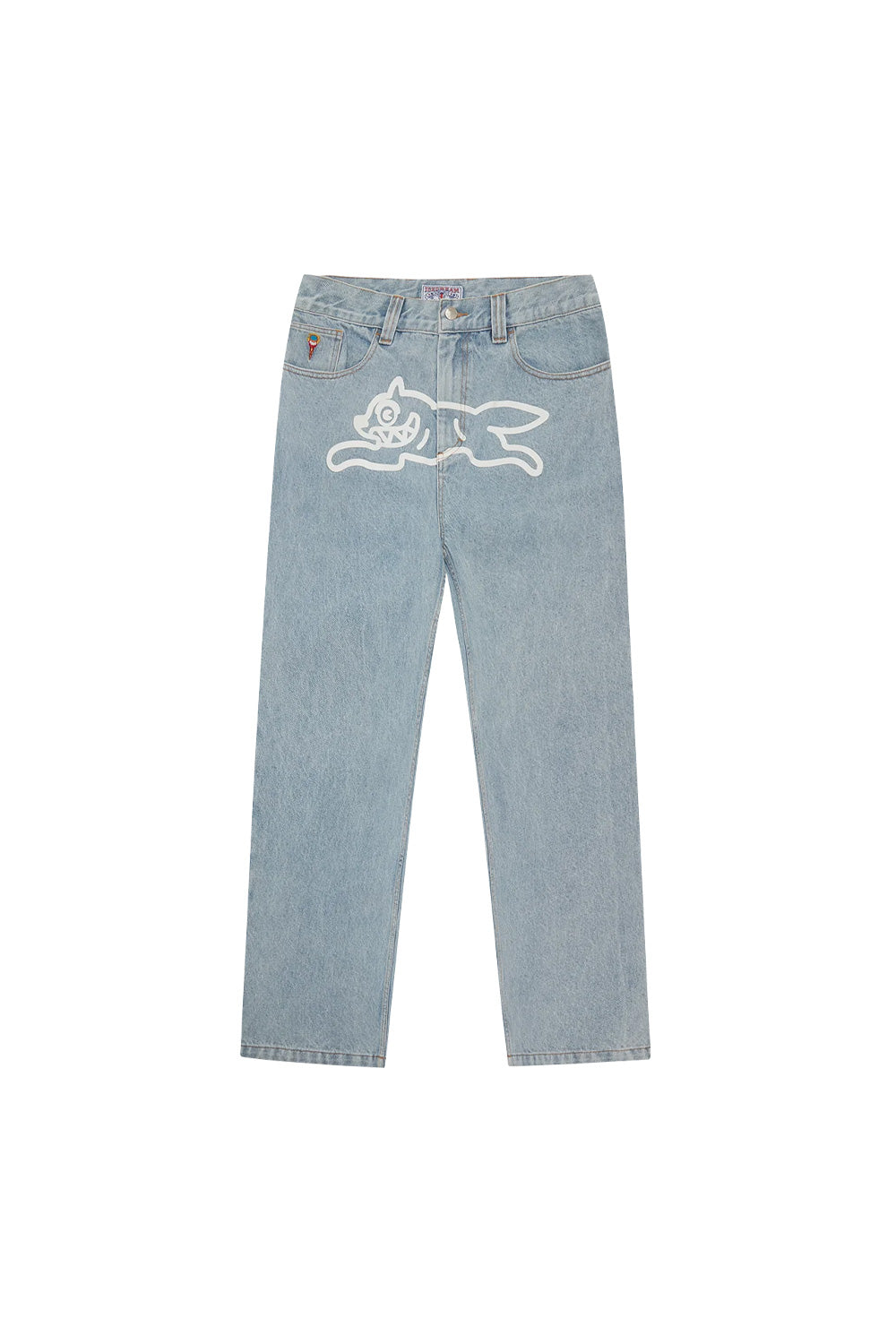 IceCream Running Dog Double Scoop Denim Pant Heavy Wash Blue – Stylische blaue Denim-Jeans mit dem ikonischen Running Dog-Logo und Double Scoop Design von IceCream für einen lässigen Look
