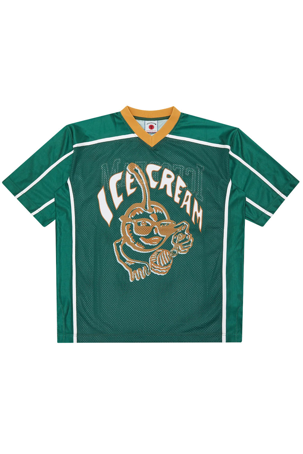 Ice Cream Cherry Applique Football Top in green with bold cherry graphic design