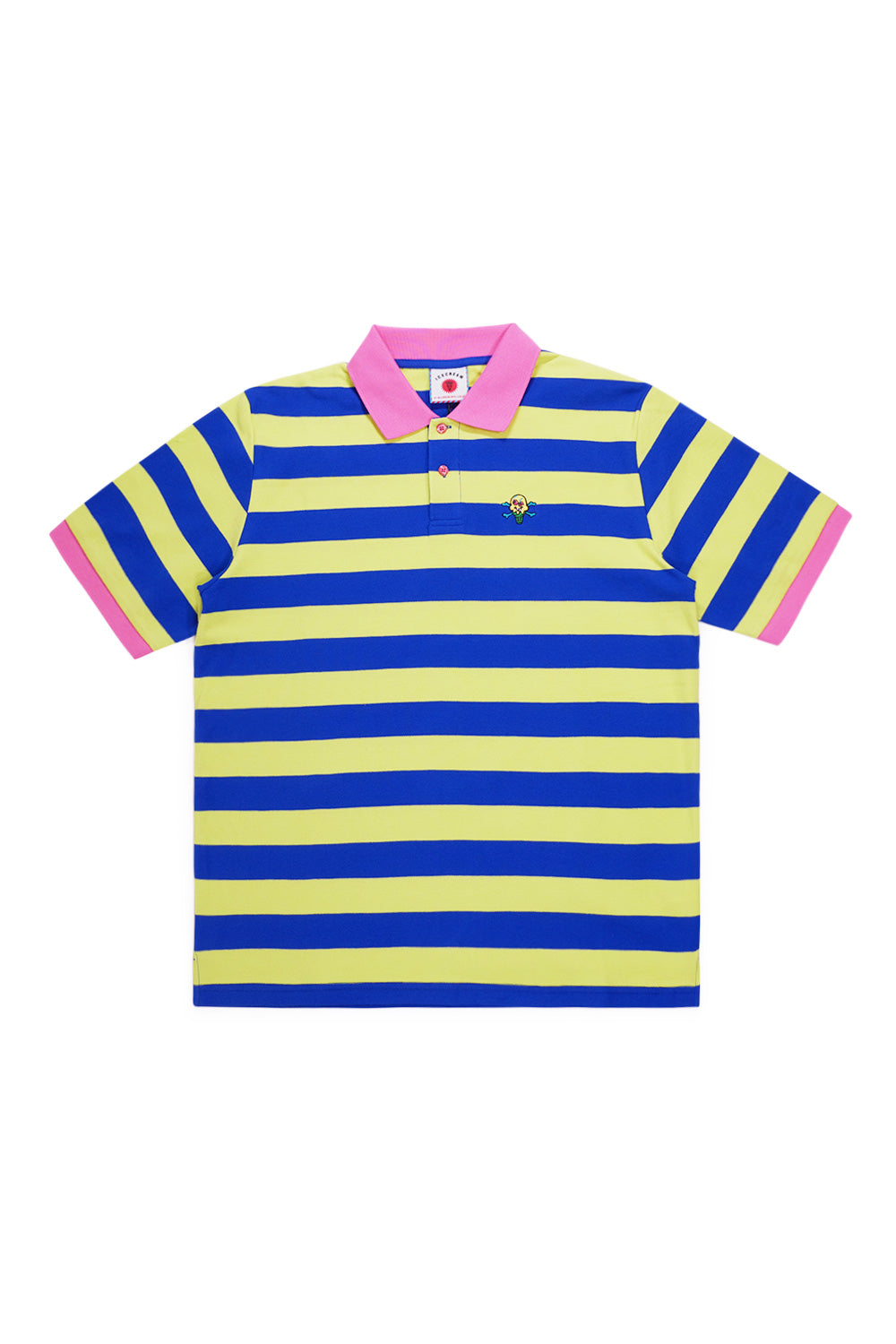 Ice Cream Cones & Bones striped polo shirt in green and blue, perfect for casual street style