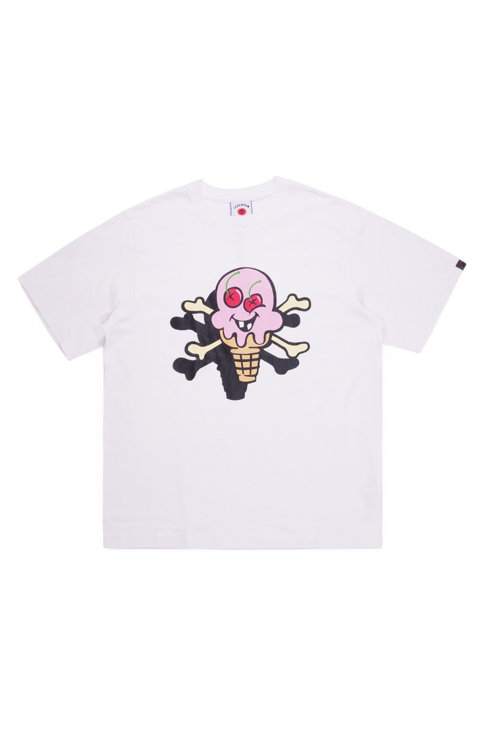 IceCream Cones & Bones T-Shirt in white featuring bold chest print, vintage single-stitched details and 100% cotton construction inspired by Pharrell Williams and Nigo’s skate culture streetwear.