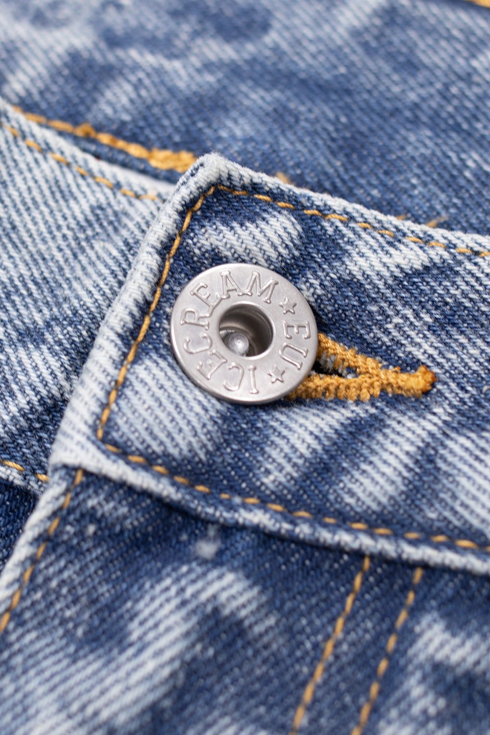 IceCream Running Dog Denim Short Heavy Wash Blue (Pink Print) - BONKERS