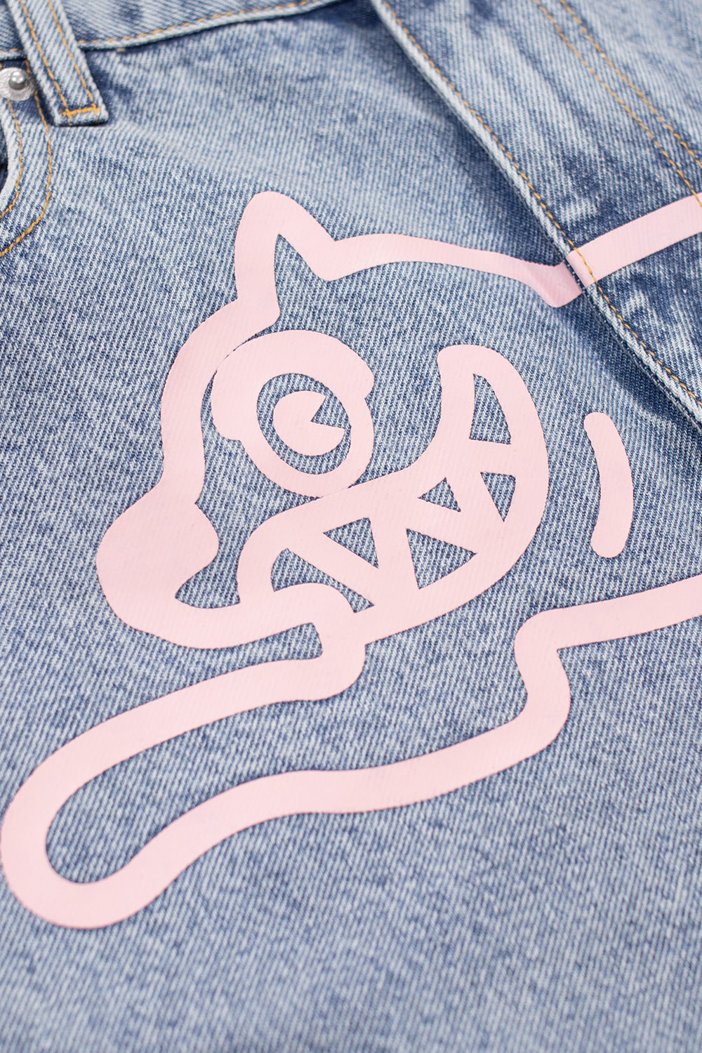 IceCream Running Dog Denim Short Heavy Wash Blue (Pink Print) - BONKERS