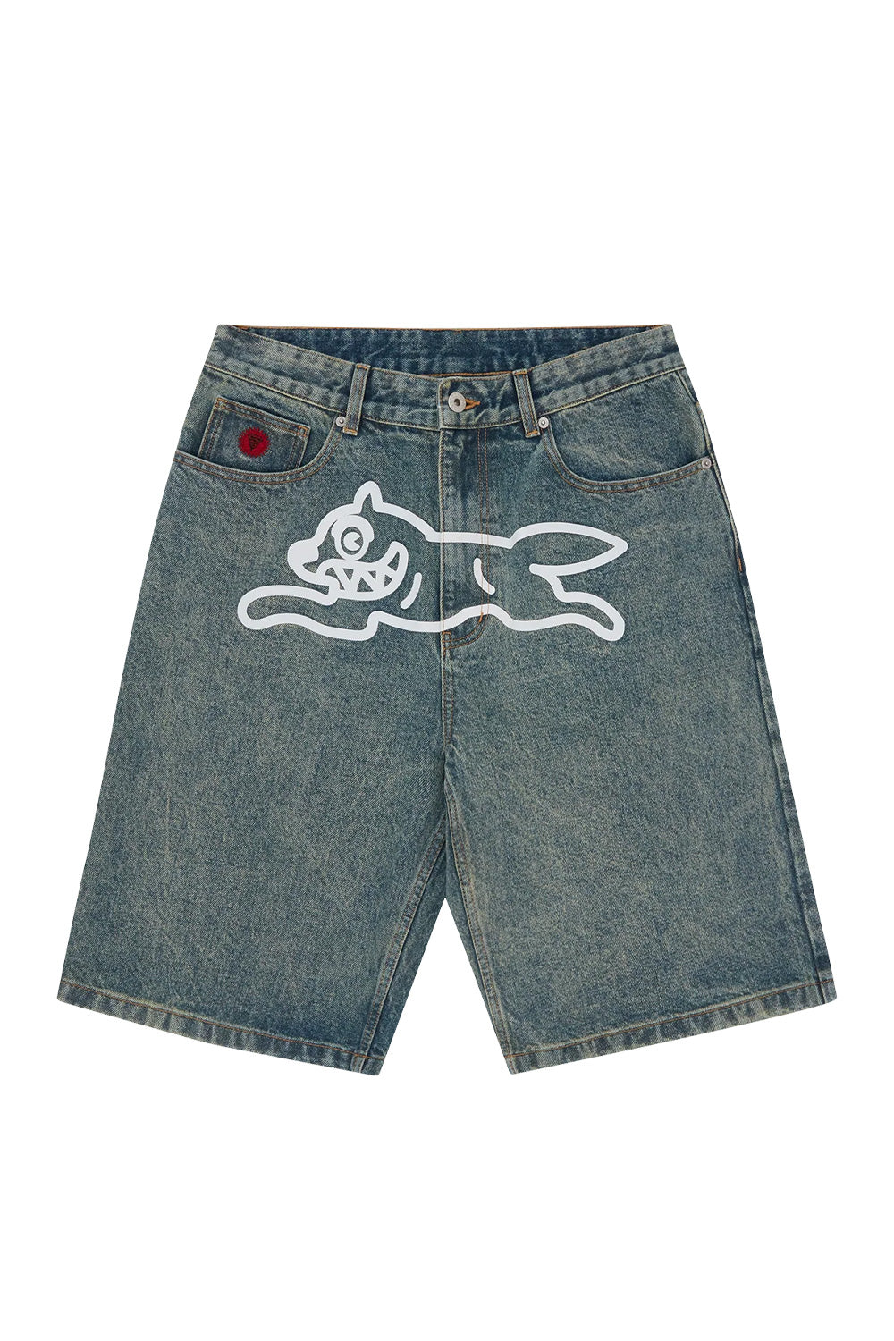 IceCream Running Dog Denim Short Vintage Wash (White Print) - BONKERS