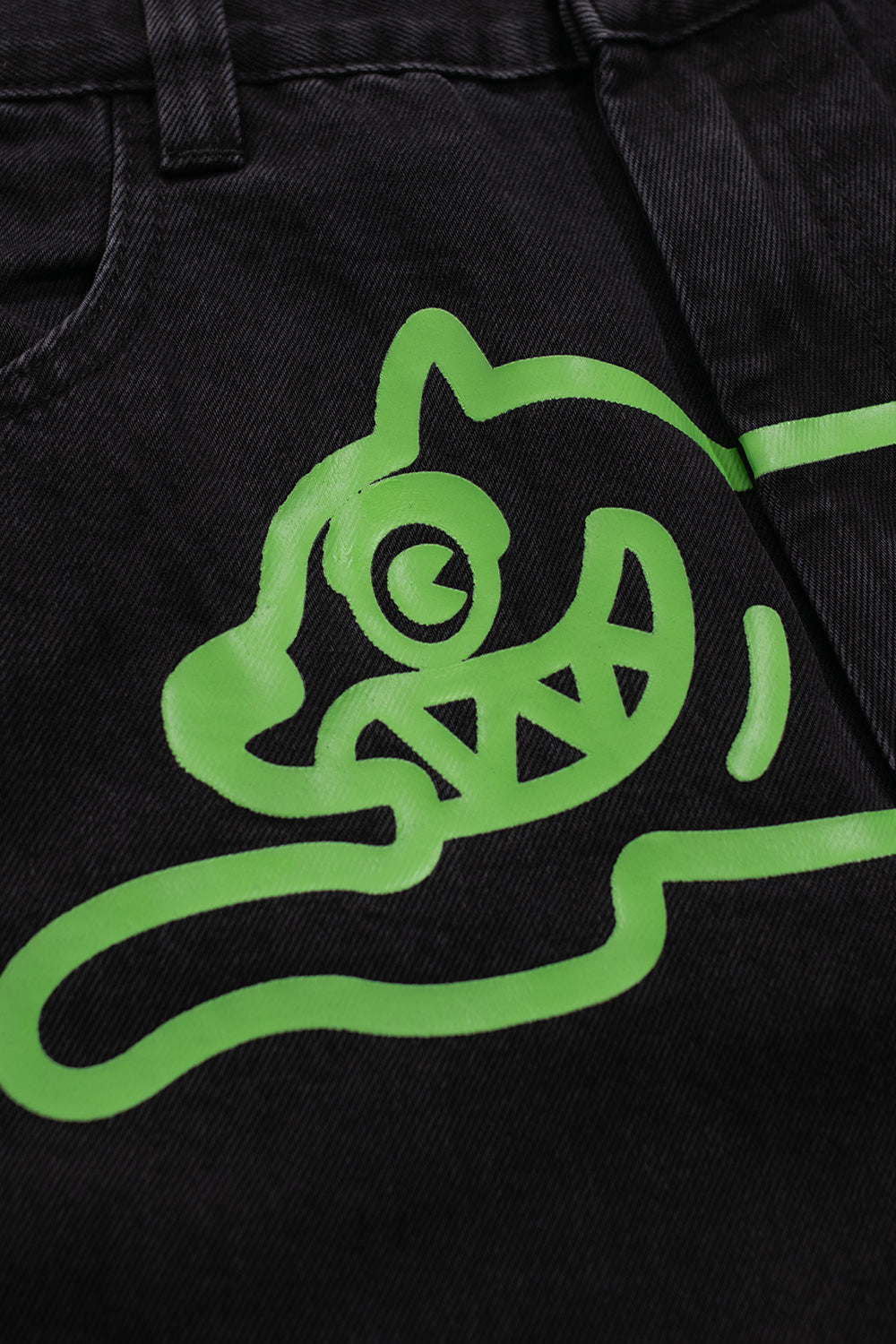 Urban style Ice Cream black denim pants featuring a green Running Dog graphic