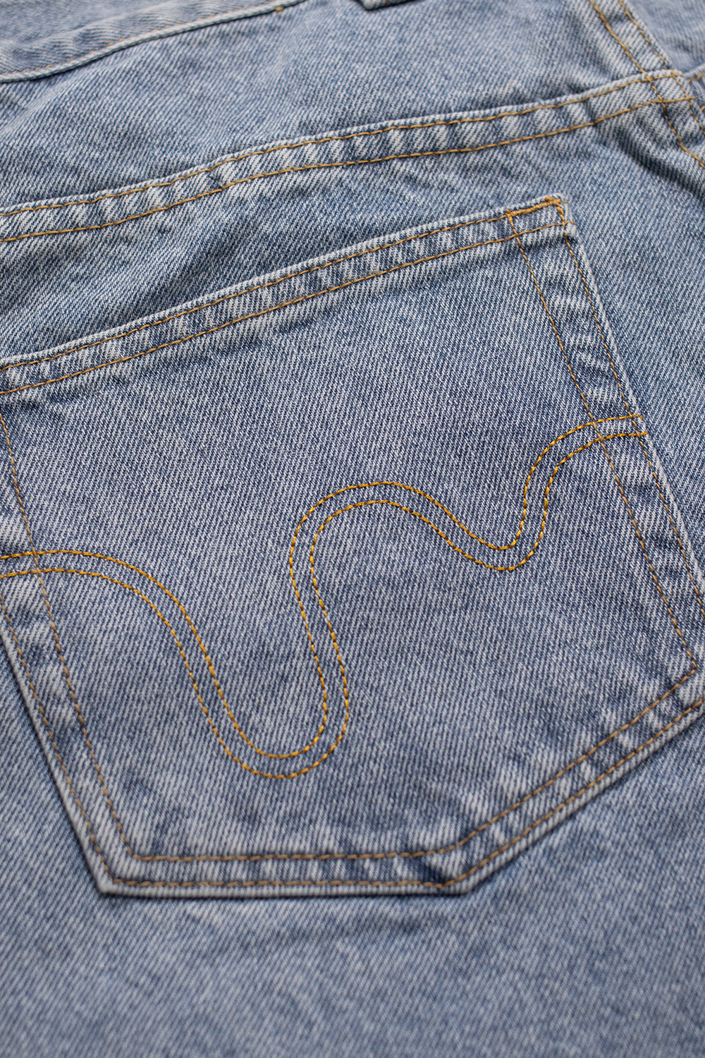 Unique Ice Cream Running Dog denim pants with light blue wash and red print for urban style