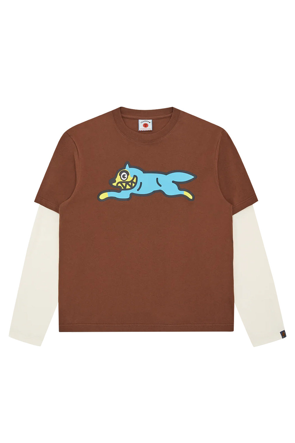 IceCream Running Dog Layered LS T-Shirt Brown (Blue Print) | BONKERS