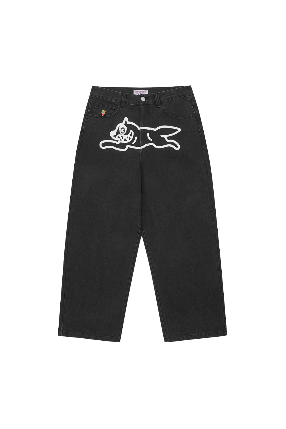 IceCream Running Dog Tripple Scoop Baggy Denim Pant Black (White Print) - BONKERS
