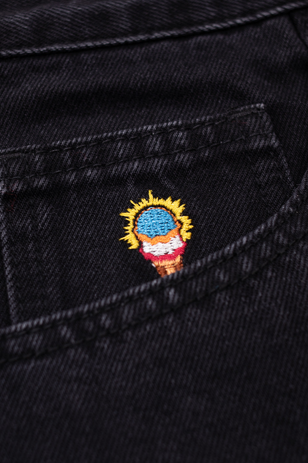 IceCream Running Dog Tripple Scoop Baggy Denim Pant Black (White Print) - BONKERS