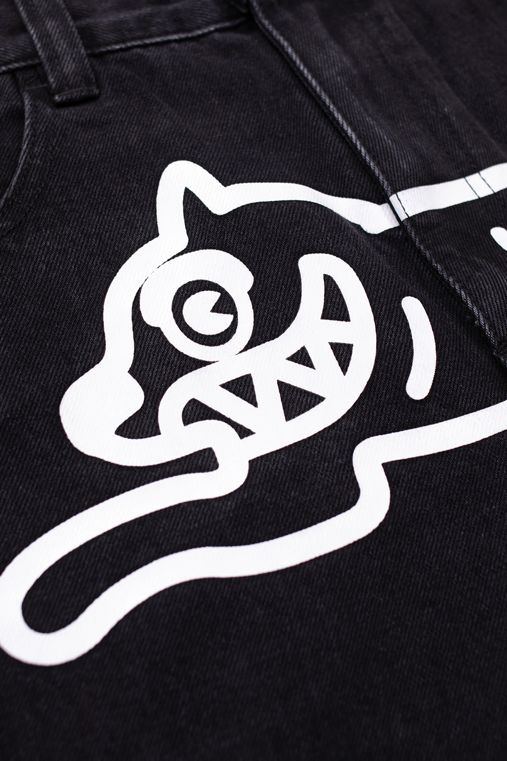 IceCream Running Dog Tripple Scoop Baggy Denim Pant Black (White Print) - BONKERS