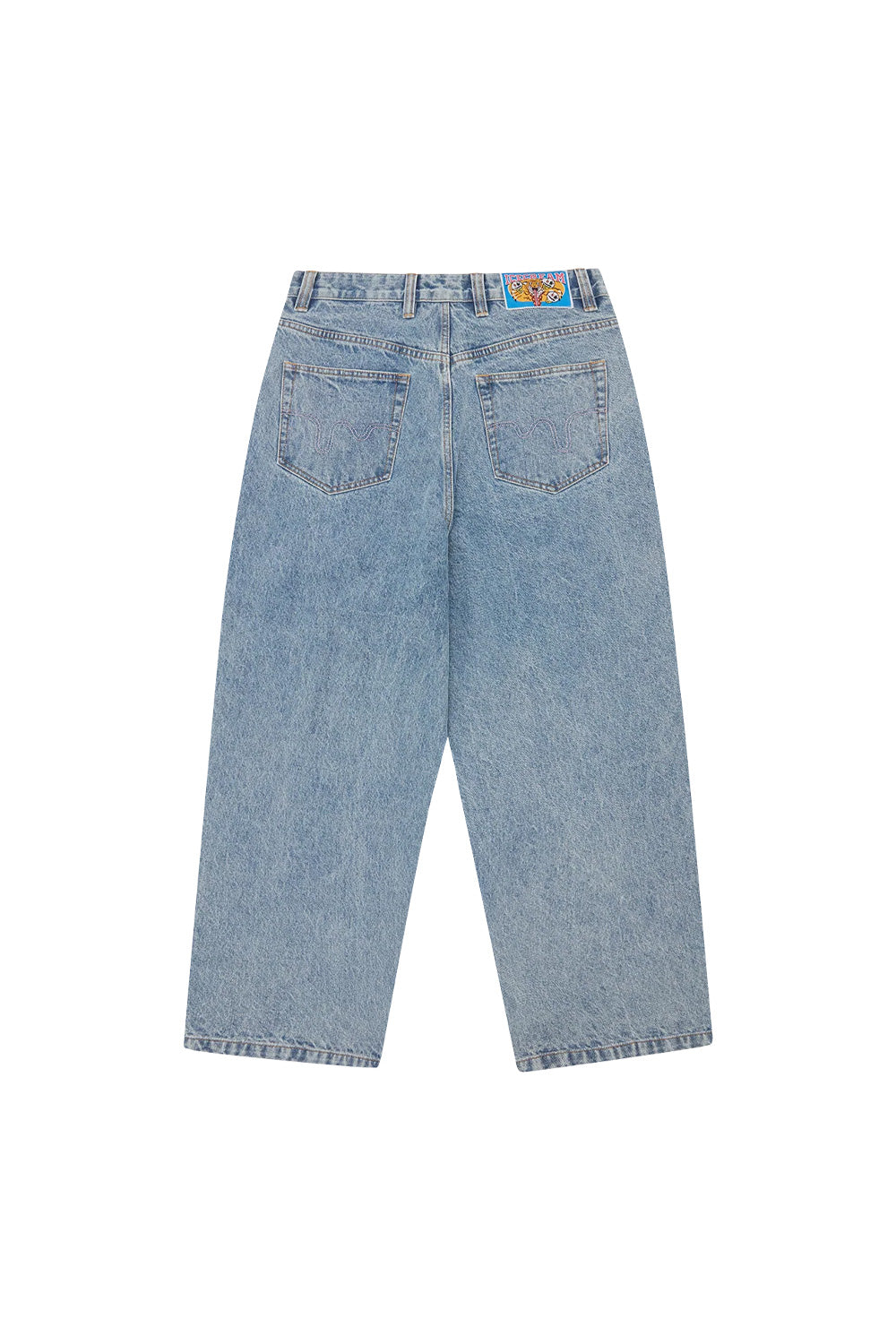IceCream Running Dog Tripple Scoop Baggy Denim Pant Heavy Wash Blue (Pink Print) - BONKERS