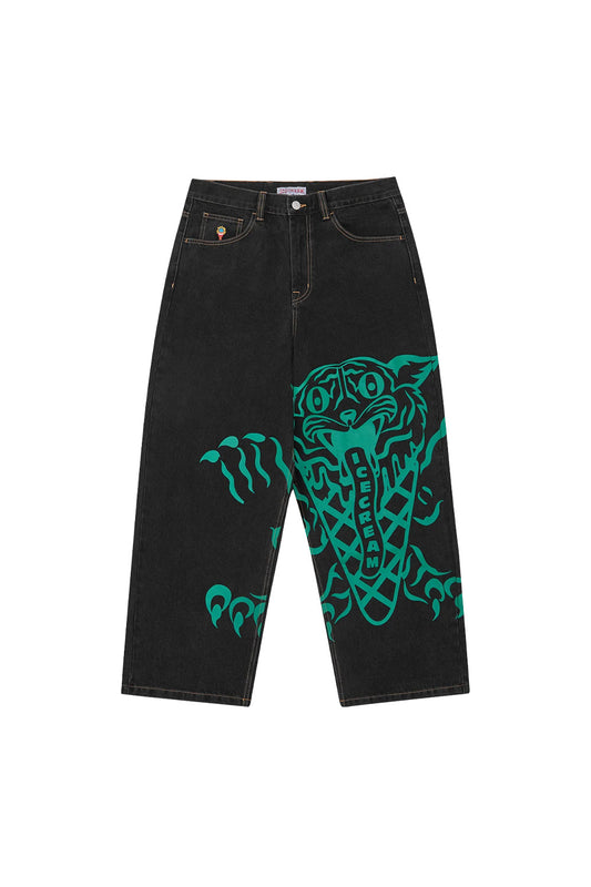 IceCream Tripple Scoop Baggy Denim Pant Black - BONKERS
