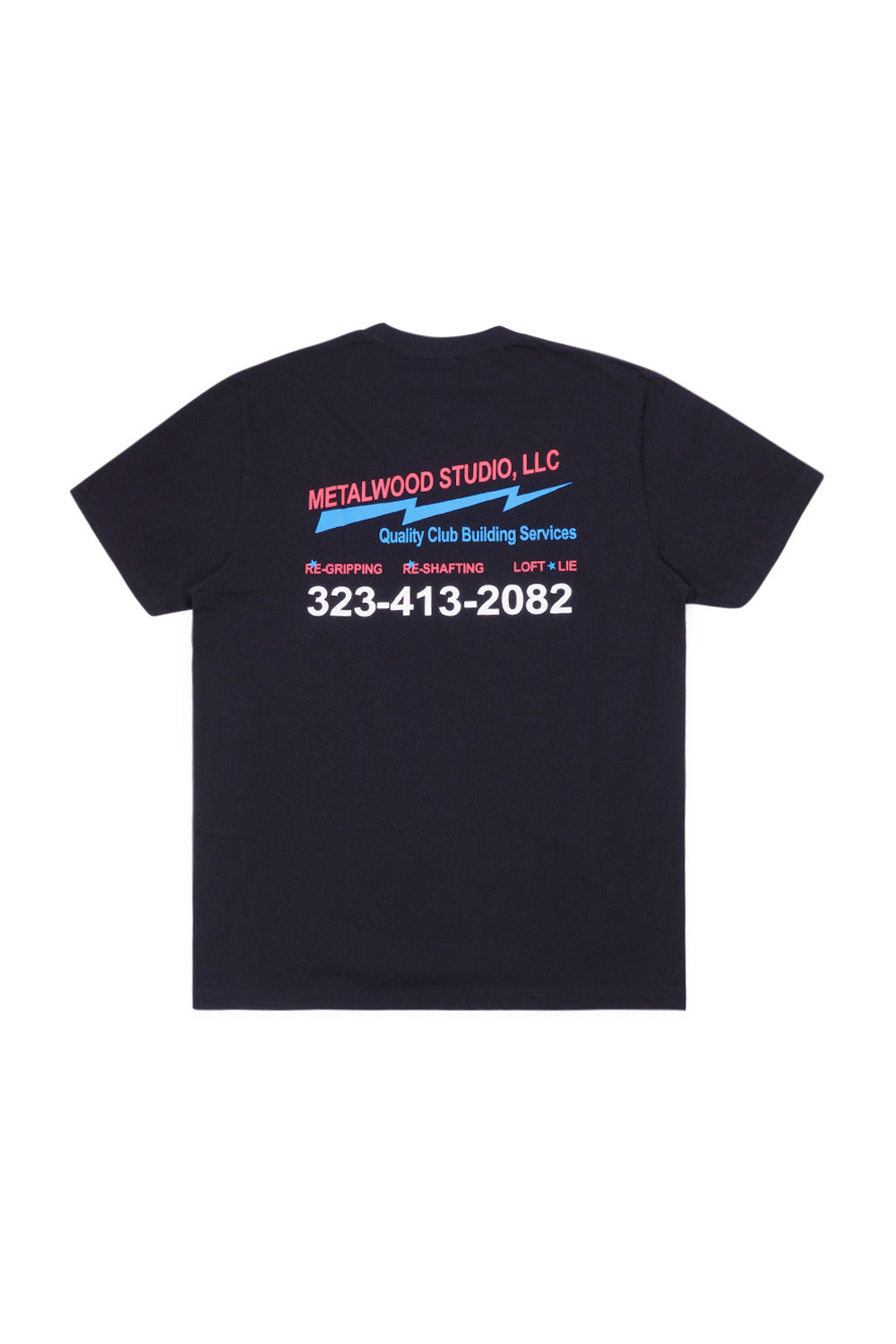 Metalwood Studio Club Building T-Shirt Black for men, wide-fit heavy cotton tee with bold printed graphic on the front.