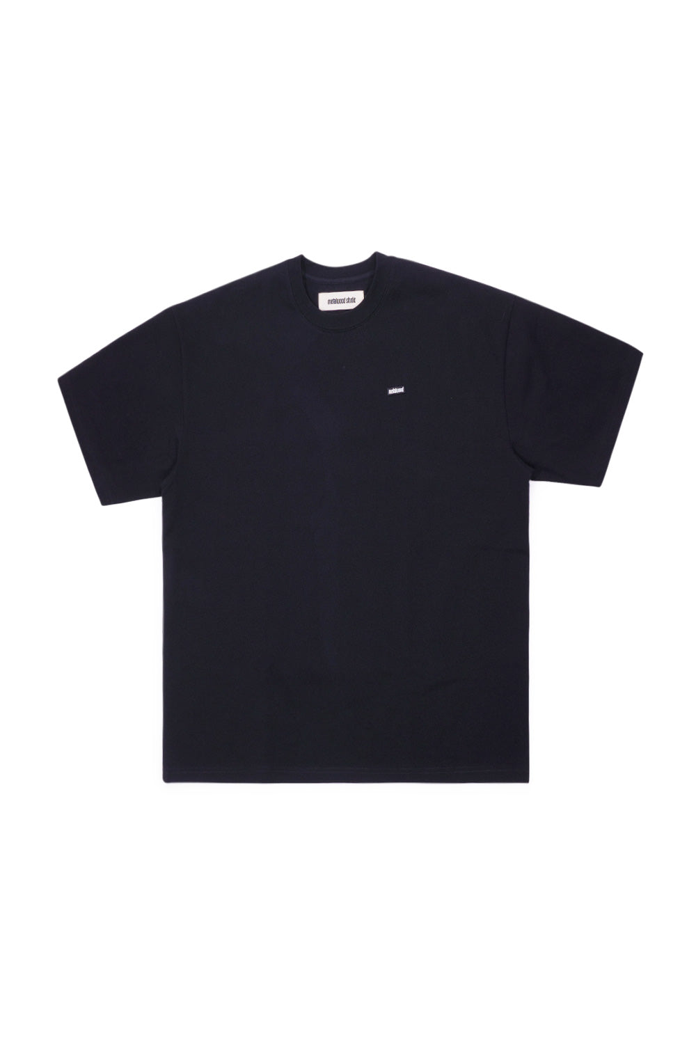Metalwood Studio Heavy Mini Metal Logo T-Shirt Black for men, thick heavy cotton fabric with boxy cut and chest logo patch.