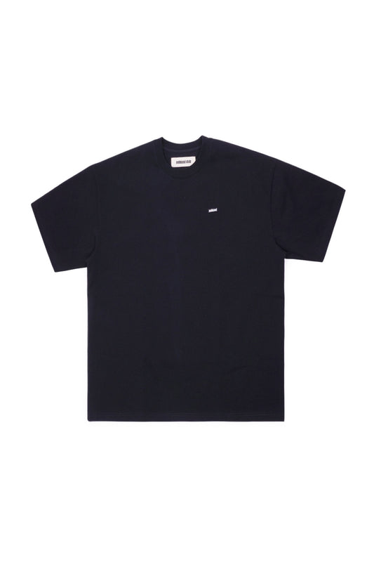 Metalwood Studio Heavy Mini Metal Logo T-Shirt Black for men, thick heavy cotton fabric with boxy cut and chest logo patch.