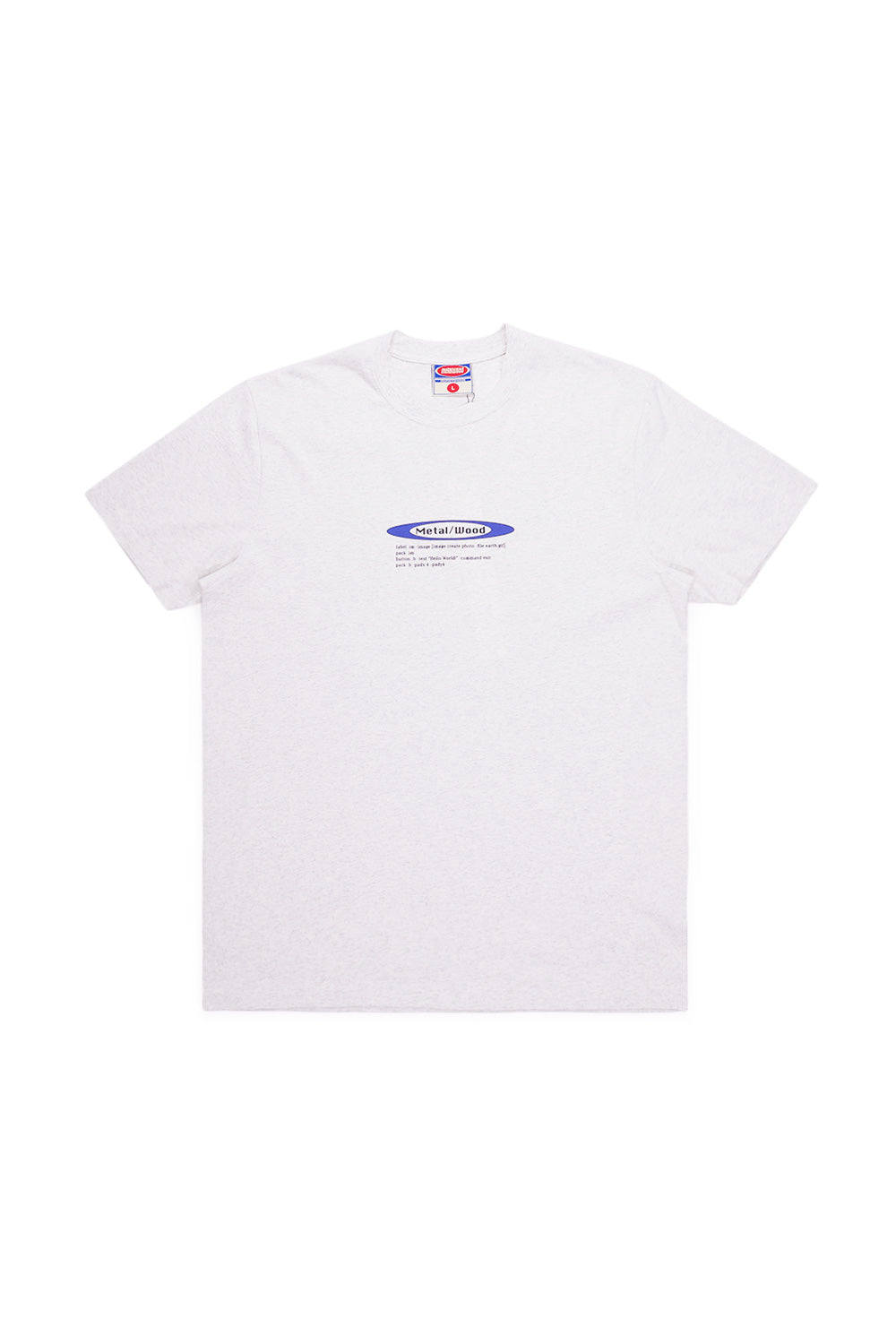 Stylish Metalwood Studio Hello World tee in heather grey, featuring a unique minimalist design