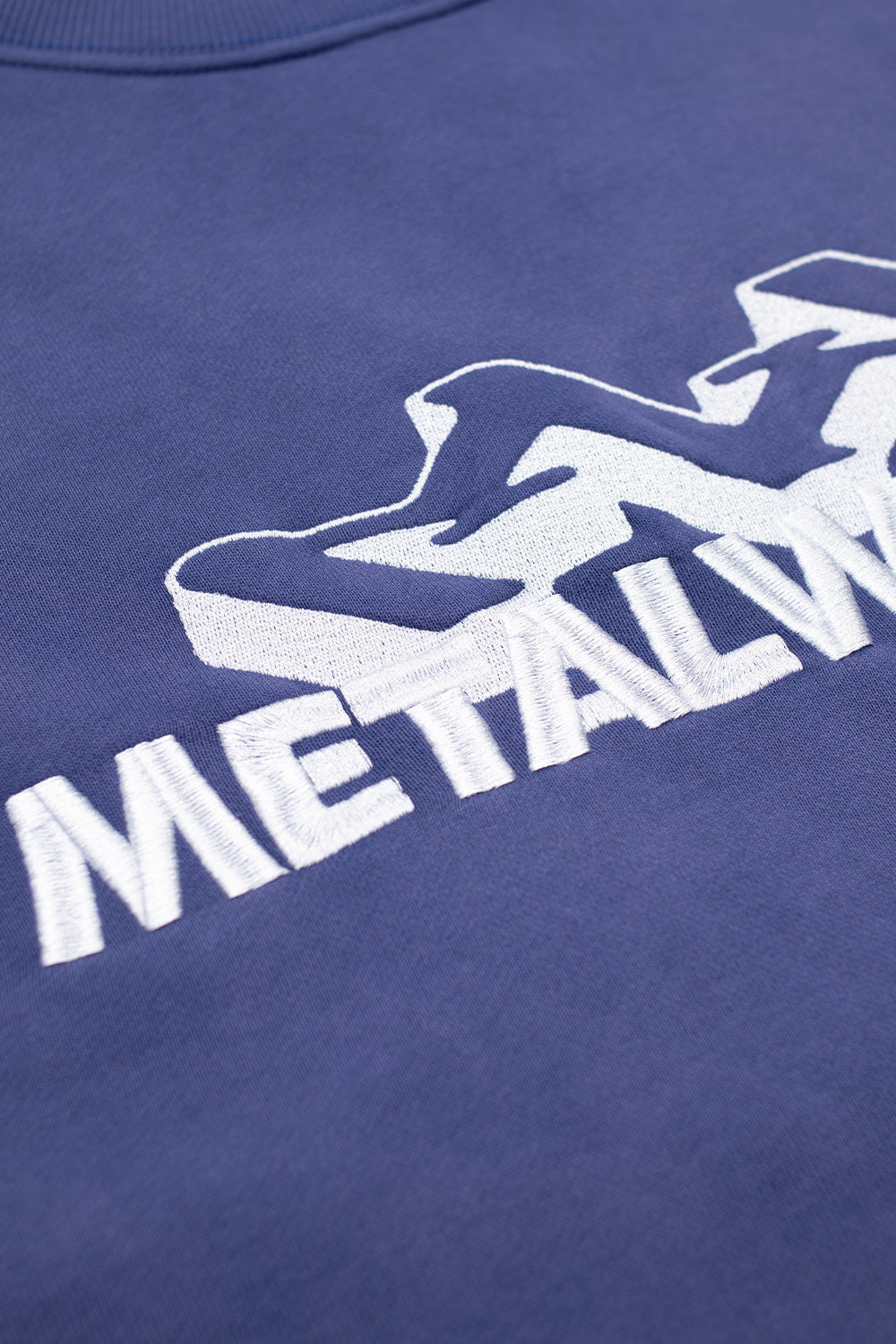 Men’s Metalwood Studio Mountaineer Crewneck Sweatshirt in navy blue, premium 100% cotton streetwear inspired by golf and skate culture.