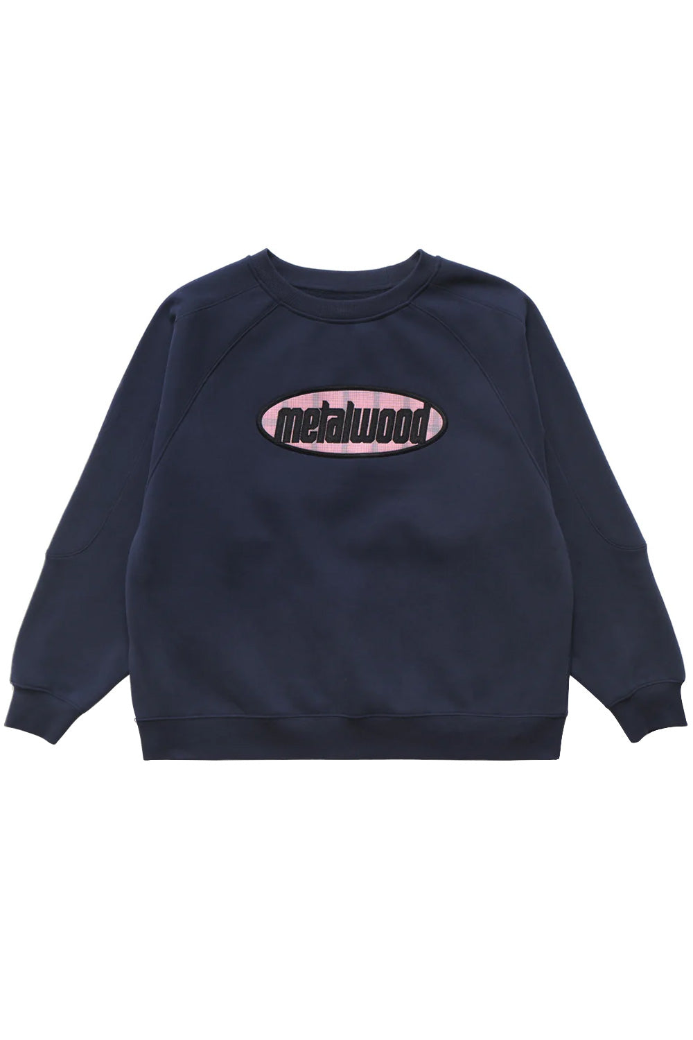 Metalwood Studio Plaid Oval Logo Raglan Crewneck Sweatshirt Navy - BONKERS