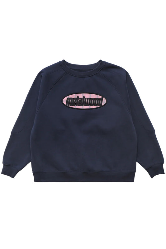 Metalwood Studio Plaid Oval Logo Raglan Crewneck Sweatshirt Navy - BONKERS
