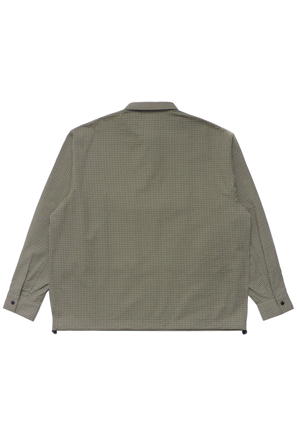 Back view of Metalwood Studio Plaid Tactical Overshirt Green White featuring clean plaid pattern, relaxed boxy cut and premium cotton fabric inspired by vintage golf outerwear