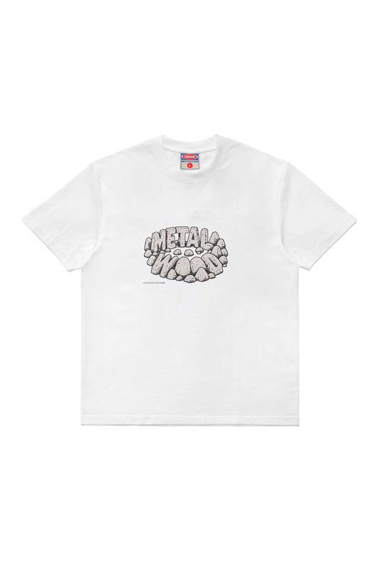 Metalwood Studio Stonehenge T-Shirt White featuring a large chest graphic print, heavyweight 100% cotton construction, wide fit silhouette and vintage-inspired golf streetwear design from Los Angeles