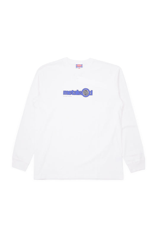 Metalwood Studio World Longsleeve T-Shirt White for men, wide-fit heavy cotton tee with printed front graphic and streetwear style.