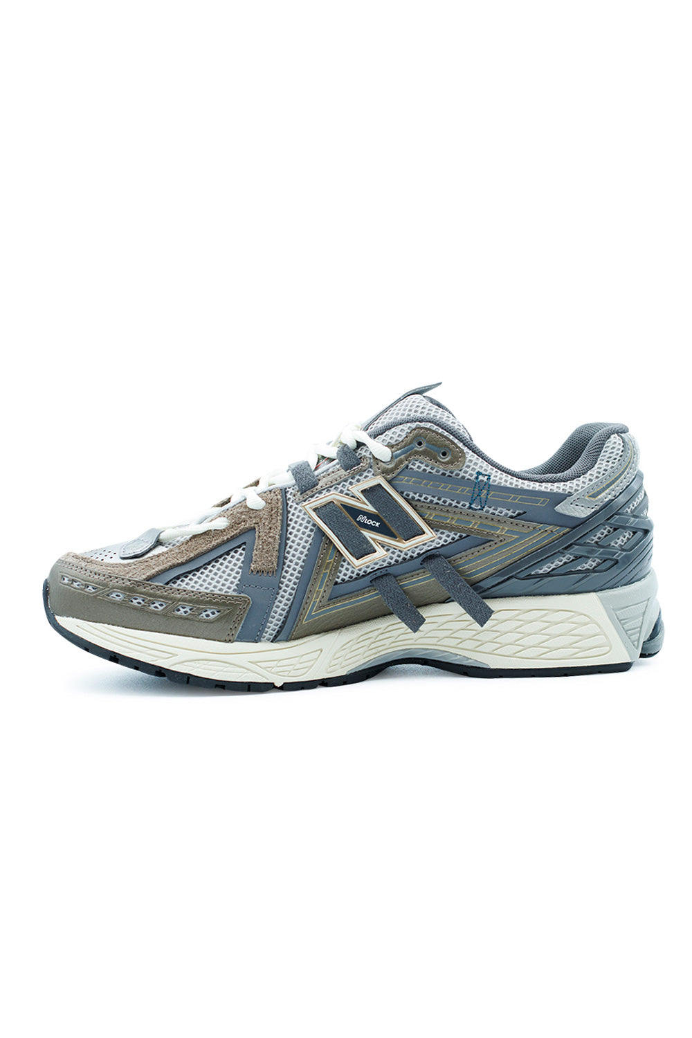 Medial side detail of New Balance 1906A Thunder Brown Slate Grey men’s sneaker highlighting structured midsole geometry, breathable mesh underlays and ABZORB SBS cushioning system
