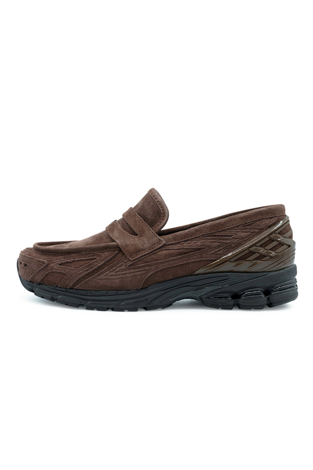 New Balance 1906L loafer sneaker Rich Oak Black Cement side view blending classic penny loafer design with technical 1906 running sole and ABZORB cushioning system