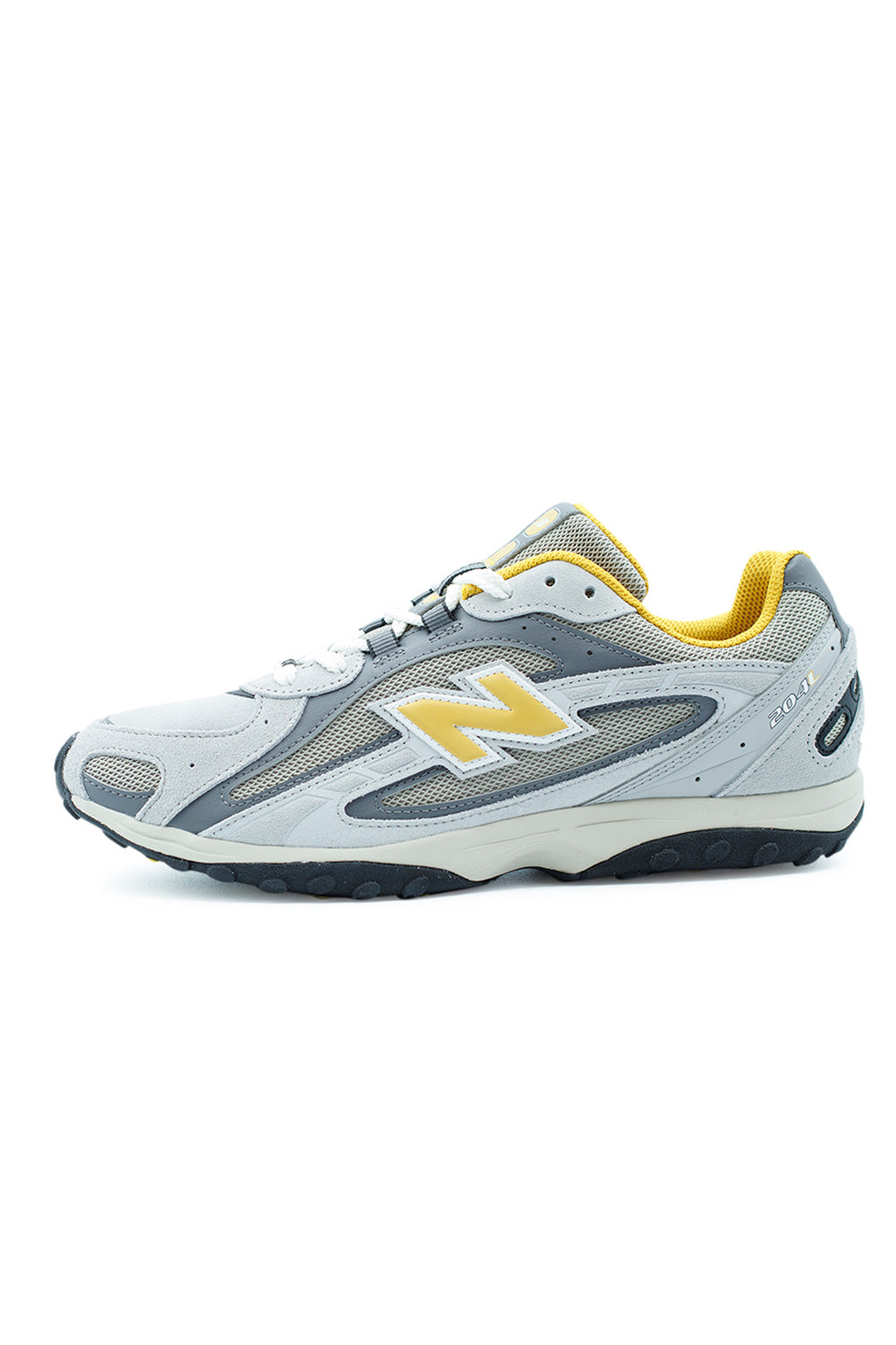 New Balance 204L Raincloud Baroque Gold unisex sneaker with suede and mesh upper, retro running silhouette, and lightweight EVA cushioning.