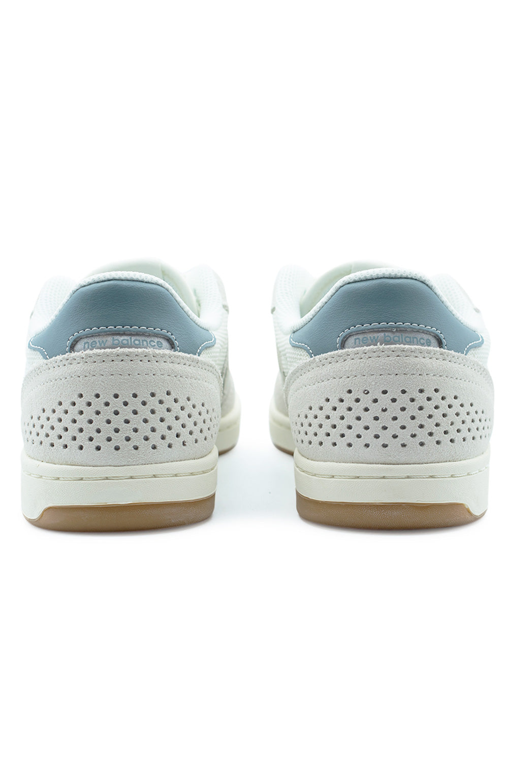 heel detail New Balance Numeric 440v2 Sea Salt Salt Water showing padded collar, structured heel support and abrasion-resistant suede built for long skate sessions