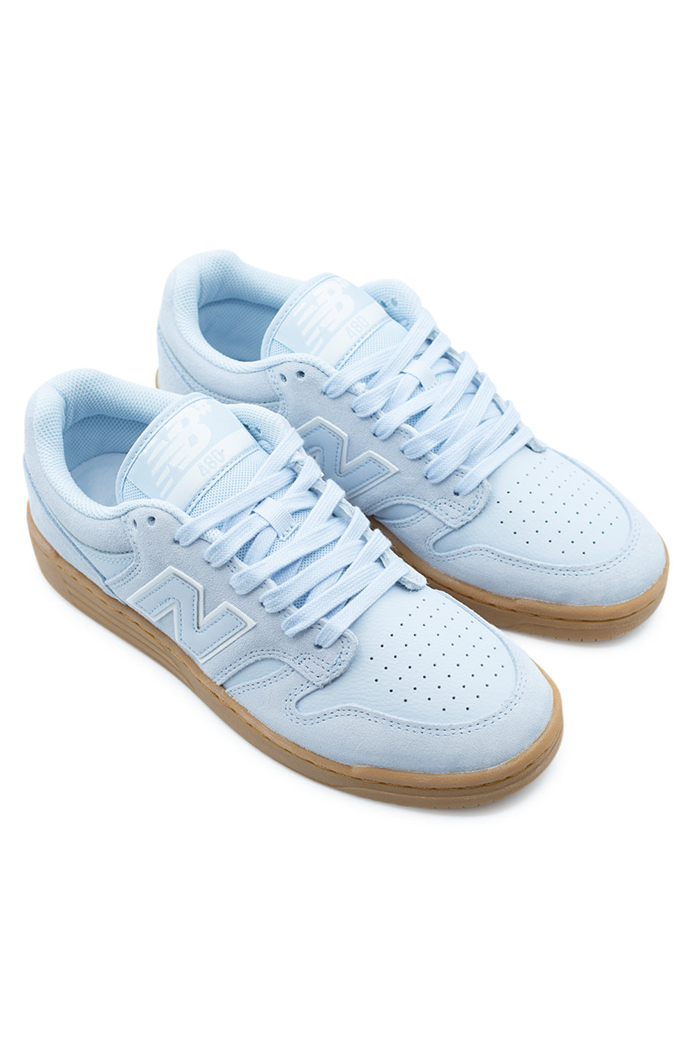 pair of New Balance Numeric 480 skate shoes in Oxford Blue White colorway combining vintage basketball style with modern skate performance and streetwear appeal