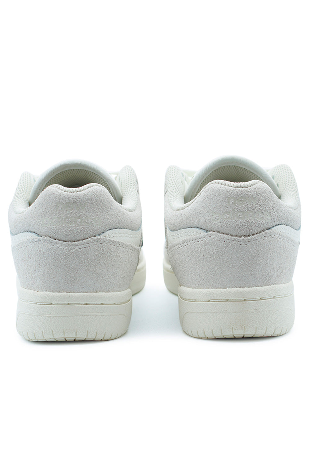 Rear view of New Balance Numeric 480 Sea Salt low profile skate shoes with padded collar, supportive heel and vintage basketball silhouette