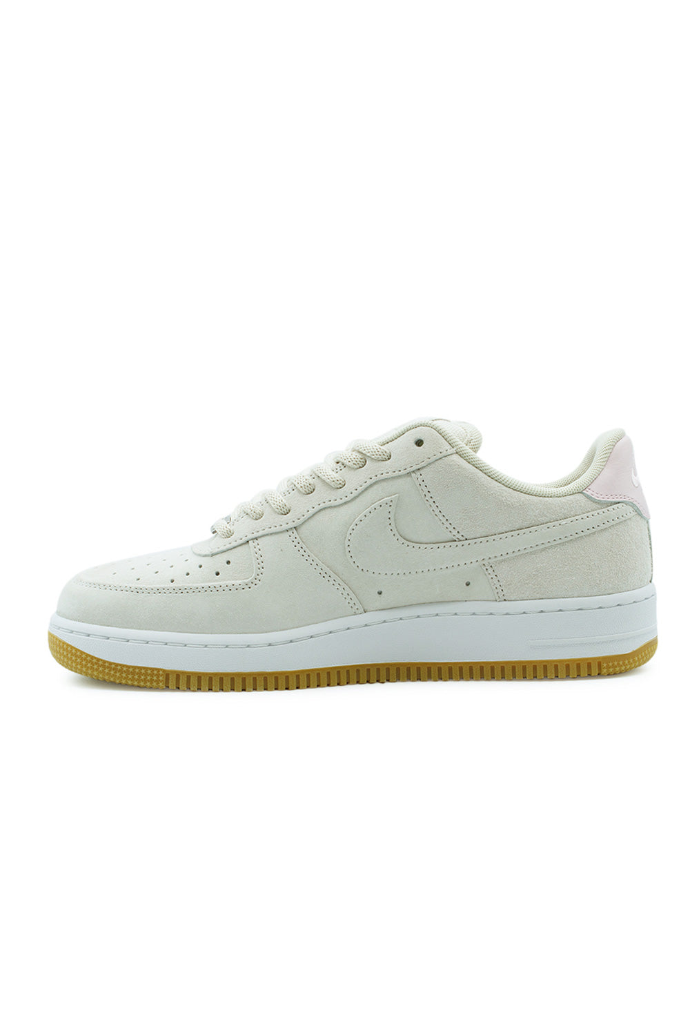 Detailed lateral view Nike SB Air Force 1 HM8517-100 with smooth suede panels, stitched Swoosh logo and gum rubber outsole designed for optimal board feel and traction