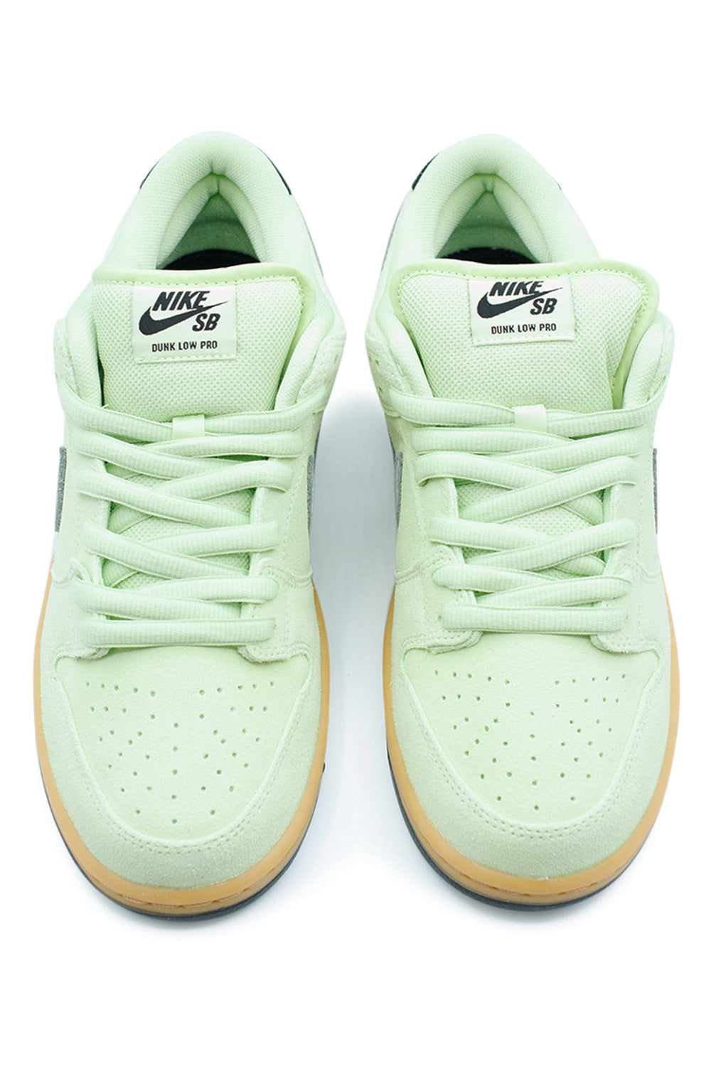 Close-up of Nike SB Dunk Low Pro PRM Verdugo Mountain sneakers featuring padded tongue, low-cut collar, and Zoom Air cushioning for skaters.