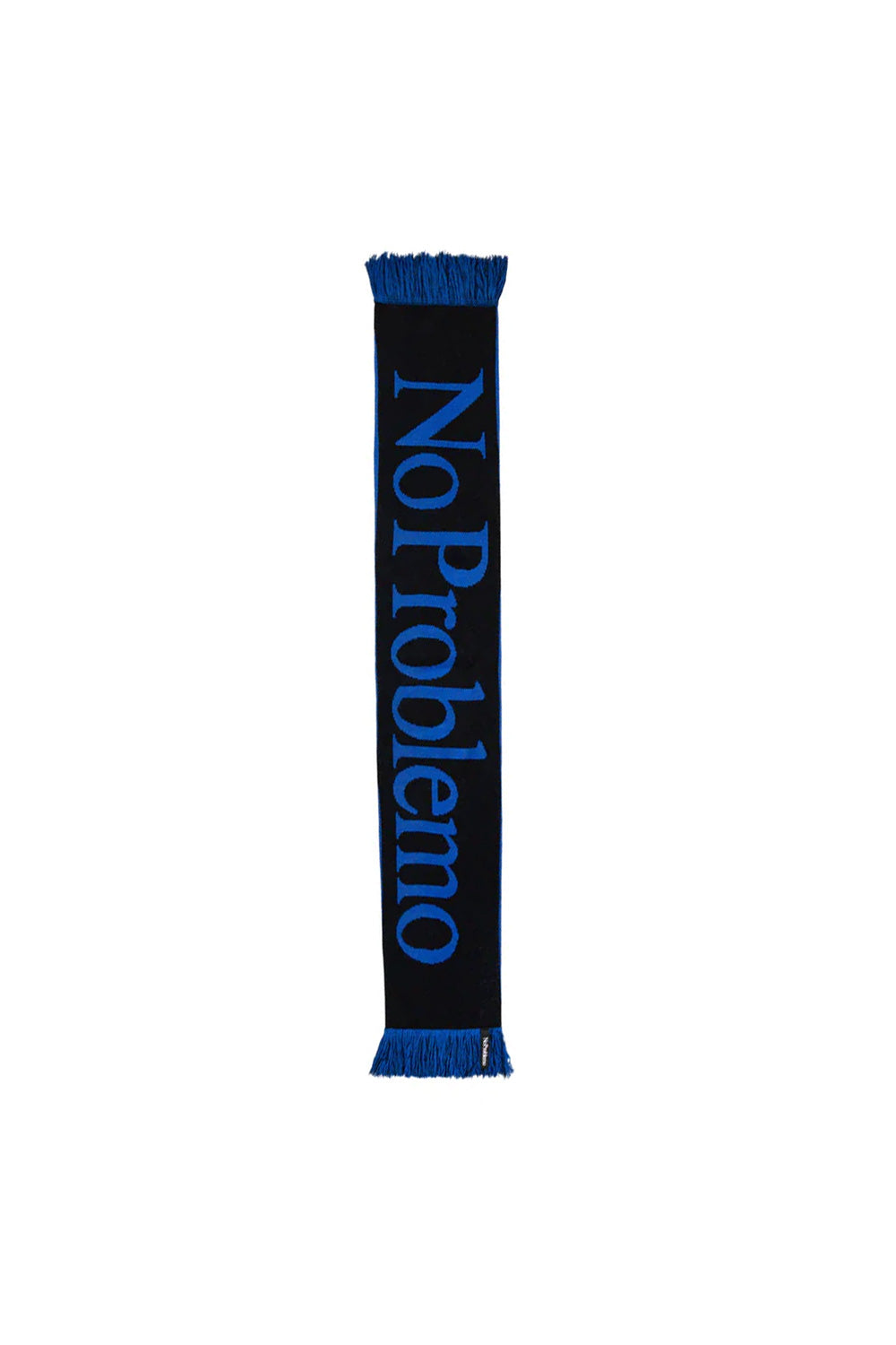 "No Problemo Scarf Blue – Modischer blauer Schal mit auffälligem Problemo-Logo, ideal für einen urbanen Streetwear-Look"