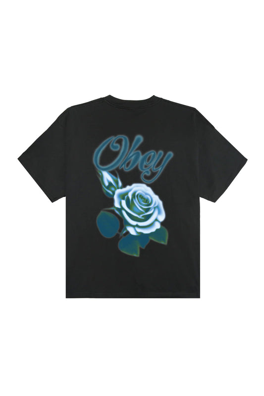 Obey Airbrushed Rose Heavyweight T-Shirt Vintage Black - BONKERS