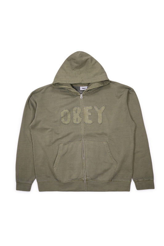 Obey Hybrid Faded Zip Hood Green (Faded Wash) - BONKERS